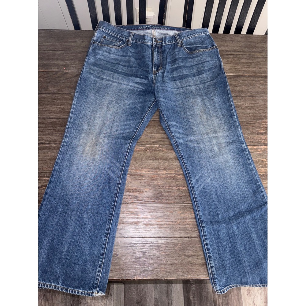 Old Navy Mens Authentic Boot-Cut Jeans Medium Wash Blue Denim 40x32 Distressed